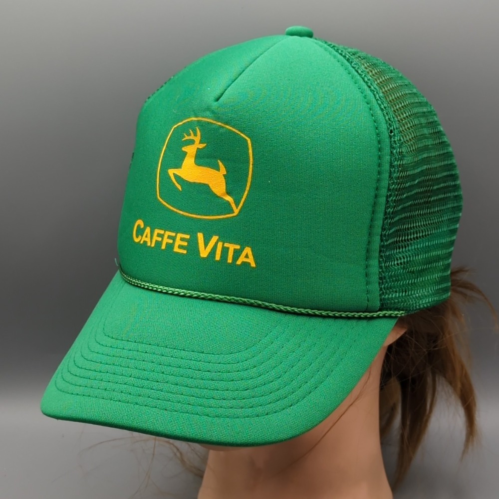 Vintage John Deere Caffe Vita Mesh Rope Snapback Trucker Hat Cap Green Otto